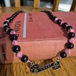 Black and Pink Beaded Necklace